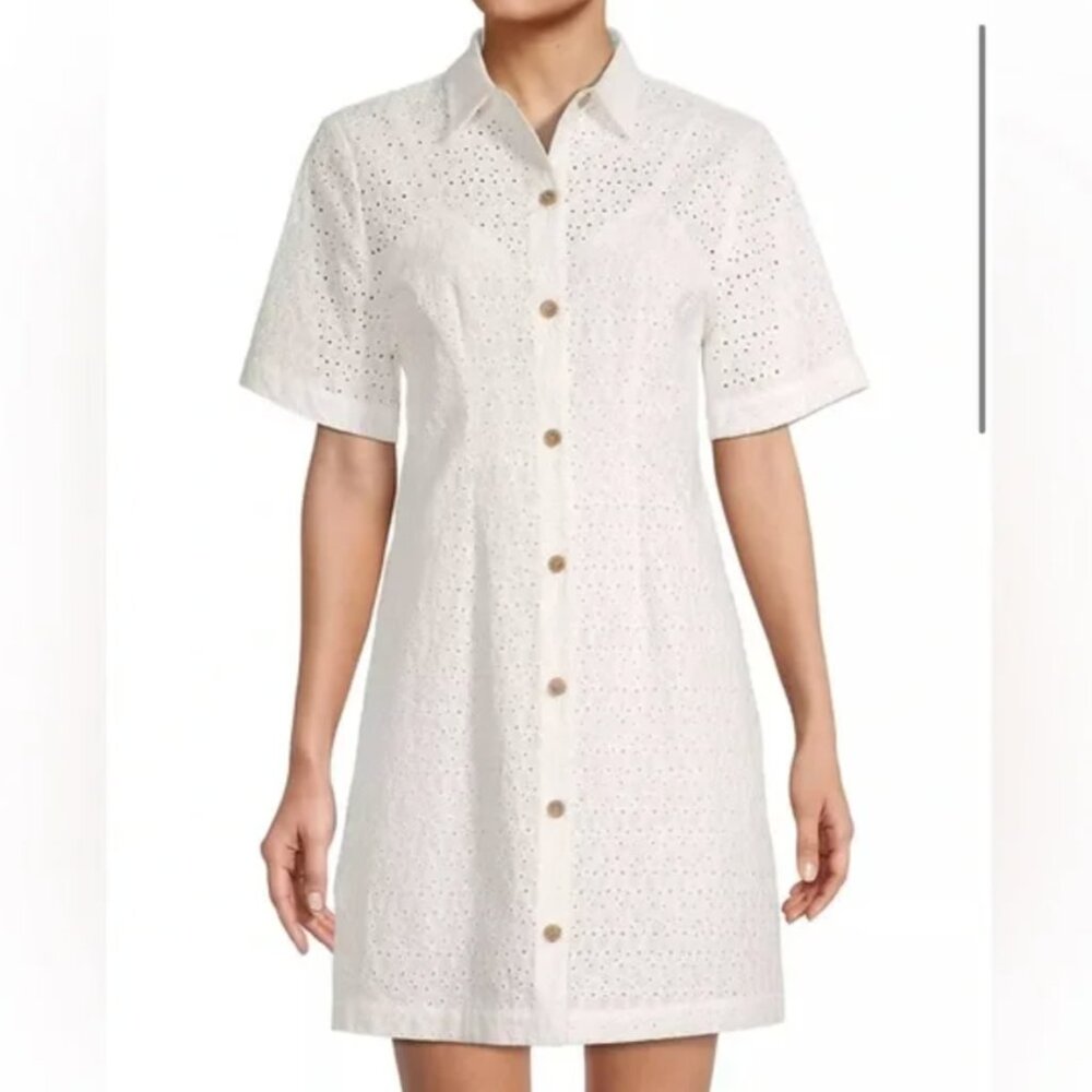 Rebecca Taylor Lea Eyelet White Shirt Dress Shirtdress Sz 6 - Full Moon NWT - Picture 7 of 9